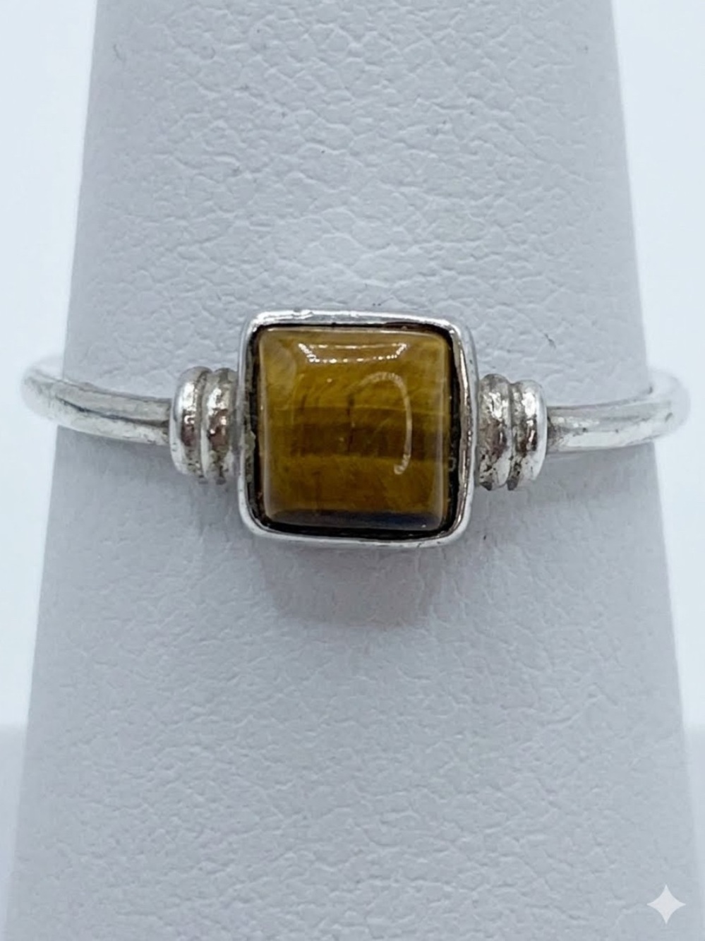 Vintage 925 Sterling Silver Square Tiger’s Eye Stackable Ring - Size 7.5